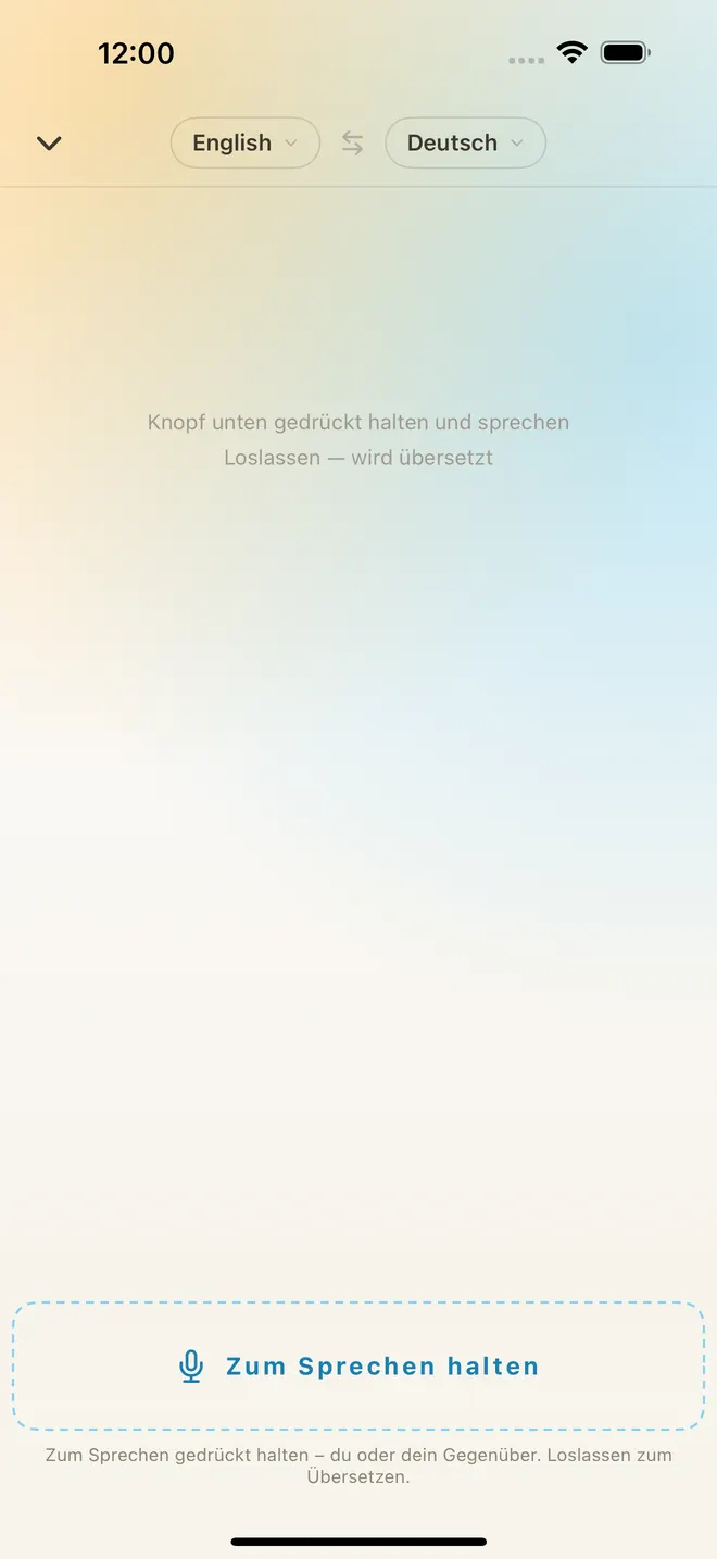 Gesprächsbildschirm mit dem Knopf zum Gedrückthalten