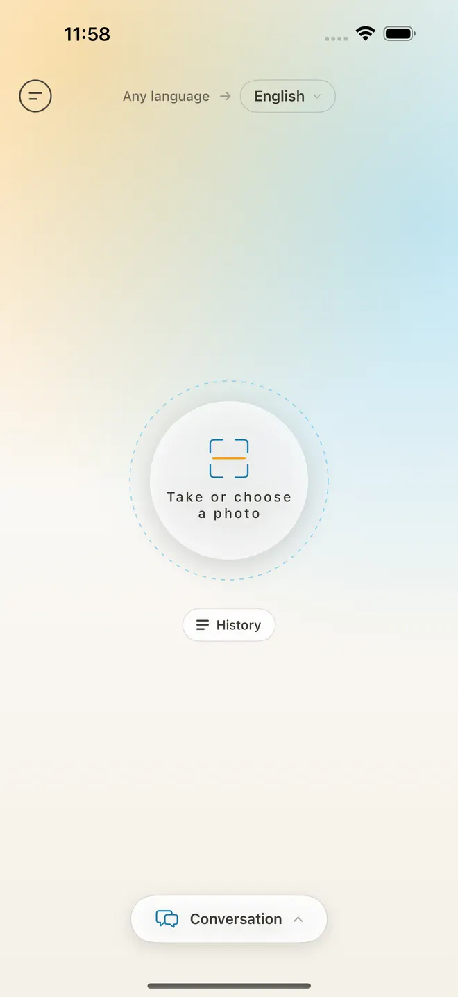 TransLemon home screen with the target language picker